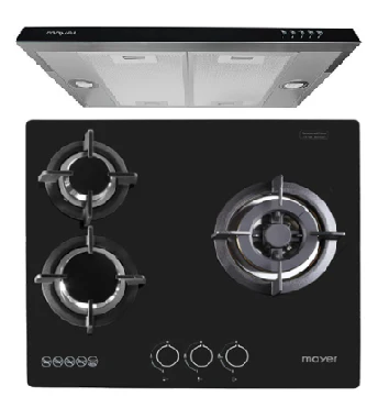 Mayer MMGH/SS633 60cm 3 Burner Glass Gas Hob + MMSI600HS 60 Cm Semi-integrated Slimline Hood - Image 2