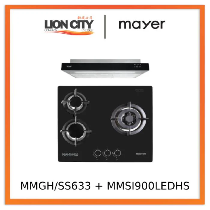 Mayer MMGH/SS633 60cm 3 Burner Glass Gas Hob + MMSI900LEDHS 90cm Semi-integrated Slimline Hood