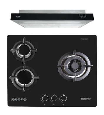 Mayer MMGH/SS633 60cm 3 Burner Glass Gas Hob + MMSI900LEDHS 90cm Semi-integrated Slimline Hood - Image 2