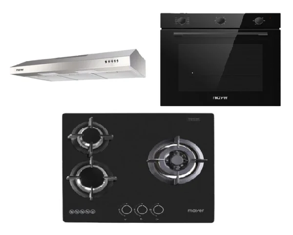 Mayer MMGH/SS633 60cm 3 Burner Glass Gas Hob + MMSL901SM 90 Cm Slimline Hood + MMDO8R 60 cm Built-in Oven with Smoke Ventilation - Image 2