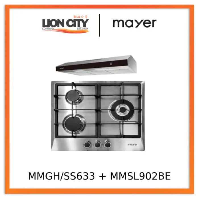Mayer MMGH/SS633 60cm 3 Burner Glass Gas Hob + MMSL902BE  90cm Slimline Hood - Image 3