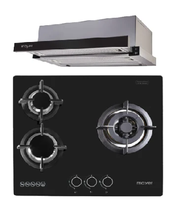Mayer MMGH/SS633 60cm 3 Burner Glass Gas Hob +  MMTH90 Telescopic Hood - Image 2