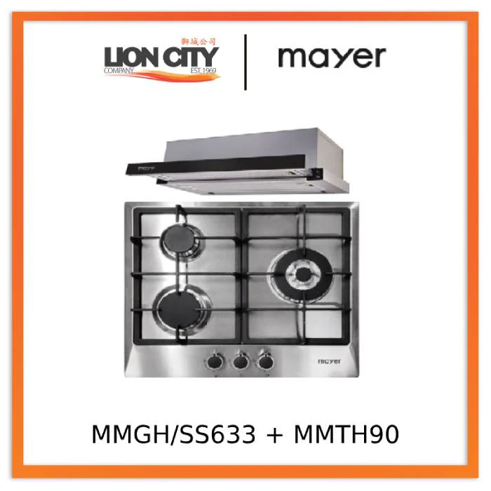 Mayer MMGH/SS633 60cm 3 Burner Glass Gas Hob +  MMTH90 Telescopic Hood - Image 3