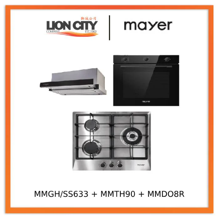 Mayer MMGH/SS633 60cm 3 Burner Glass Gas Hob + MMTH90 Telescopic Hood + MMDO8R 60 cm Built-in Oven with Smoke Ventilation - Image 3
