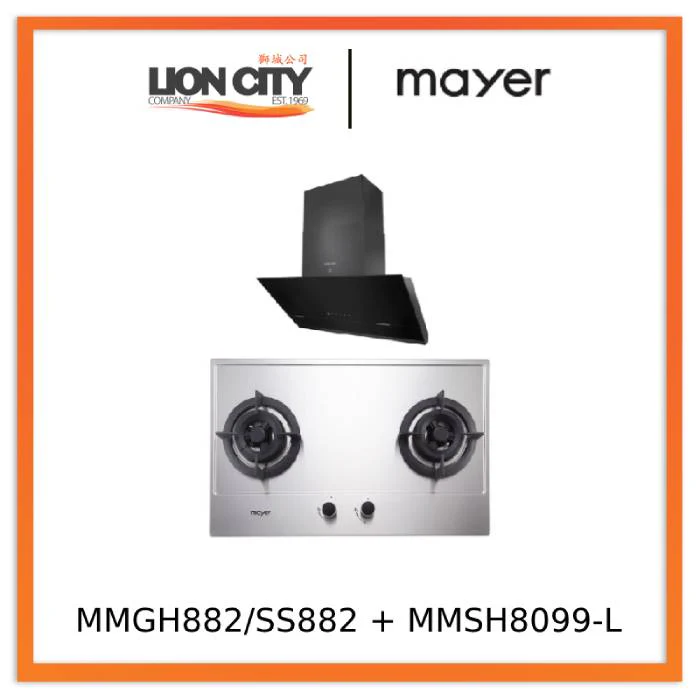 Mayer MMGH882/SS882 Built-In Gas Hob 2 Burners  +  MMSH8099-L Angled Chimney Hood - Image 3