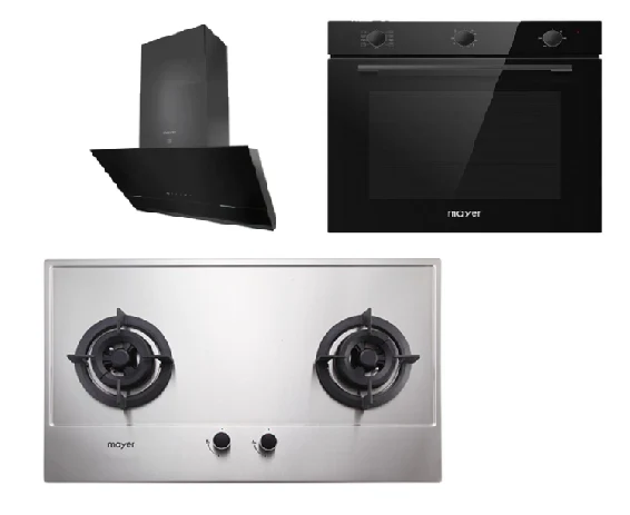 Mayer MMGH772/SS772 Built-In Gas Hob + MMSH8099-L Angled Chimney Hood + MMDO8R 60 cm Built-in Oven with Smoke Ventilation - Image 4