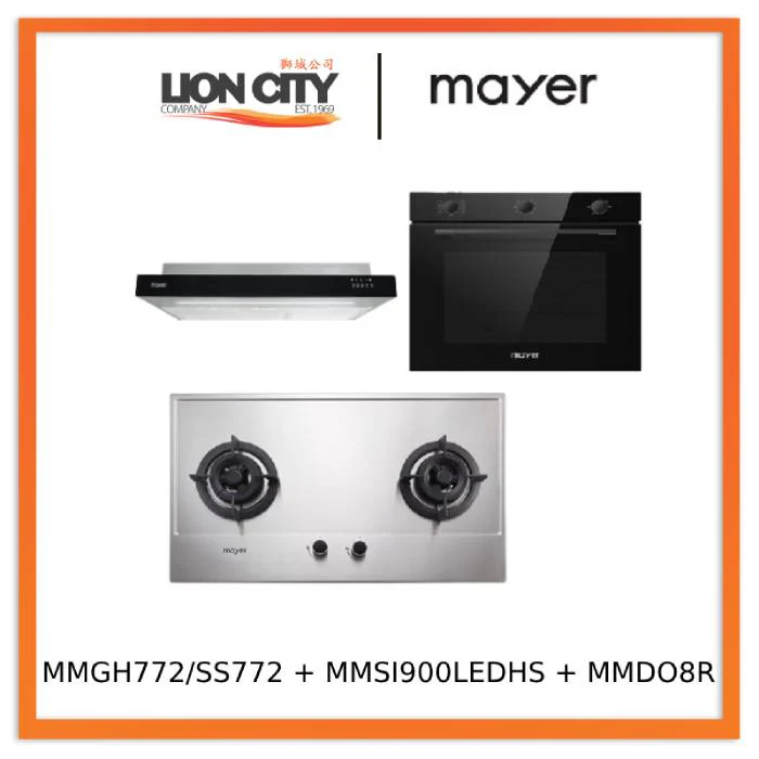 Mayer MMGH772/SS772 Built-In Gas Hob + MMSI900LEDHS 90cm Semi-integrated Slimline Hood + MMDO8R 60 cm Built-in Oven with Smoke Ventilation - Image 3