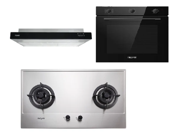 Mayer MMGH772/SS772 Built-In Gas Hob + MMSI900LEDHS 90cm Semi-integrated Slimline Hood + MMDO8R 60 cm Built-in Oven with Smoke Ventilation - Image 4
