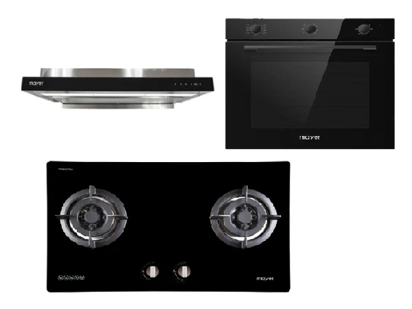 Mayer MMGH772/SS772 Built-In Gas Hob + MMSI903OT 90 Cm Semi-integrated Hood With Oil Tray + MMDO8R 60 cm Built-in Oven with Smoke Ventilation - Image 2