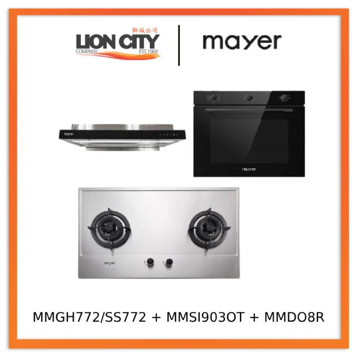 Mayer MMGH772/SS772 Built-In Gas Hob + MMSI903OT 90 Cm Semi-integrated Hood With Oil Tray + MMDO8R 60 cm Built-in Oven with Smoke Ventilation - Image 3