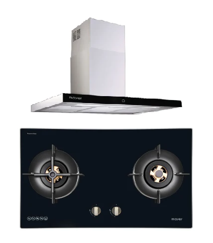 Mayer MMGH7721HI 76cm 2 Burner Glass Gas Hob + MMCH407I 90cm Chimney Hood - Image 2