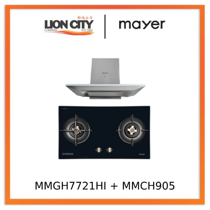 Mayer MMGH7721HI 76cm 2 Burner Glass Gas Hob + MMCH905 90cm Chimney Hood