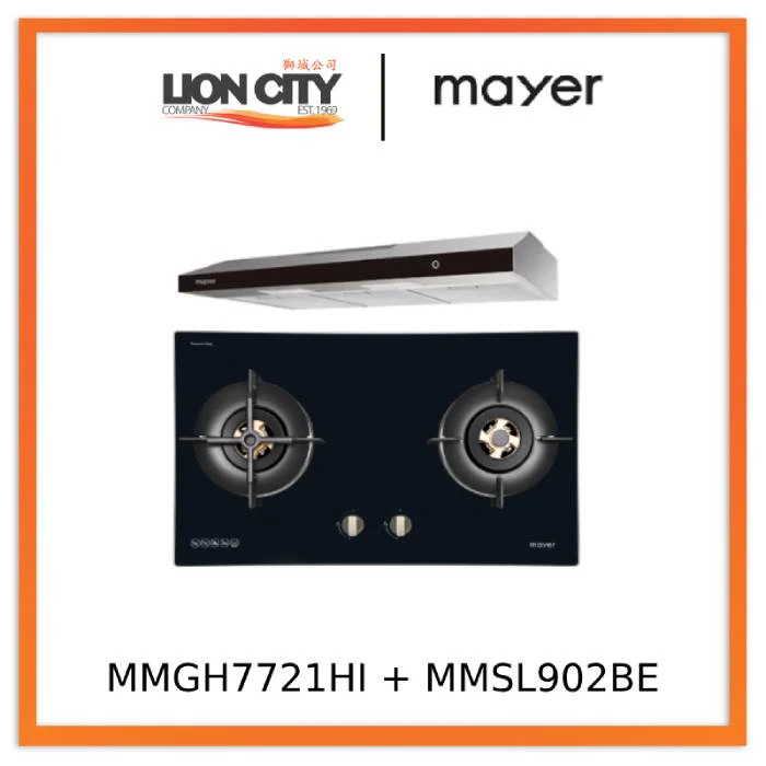 Mayer MMGH7721HI 76cm 2 Burner Glass Gas Hob + MMSL902BE 90cm Slimline Hood