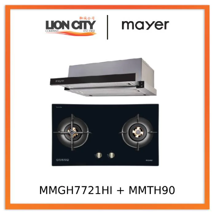 Mayer MMGH7721HI 76cm 2 Burner Glass Gas Hob + MMTH90 Telescopic Hood
