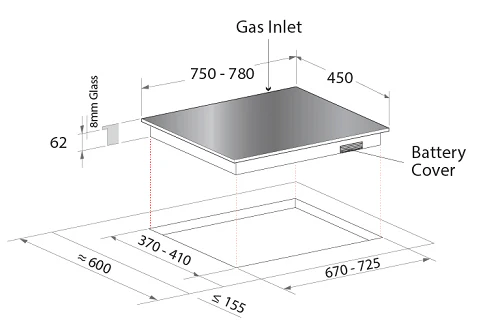 Mayer MMGH773HI 78 cm 3 Burner Glass Gas Hob - Image 3