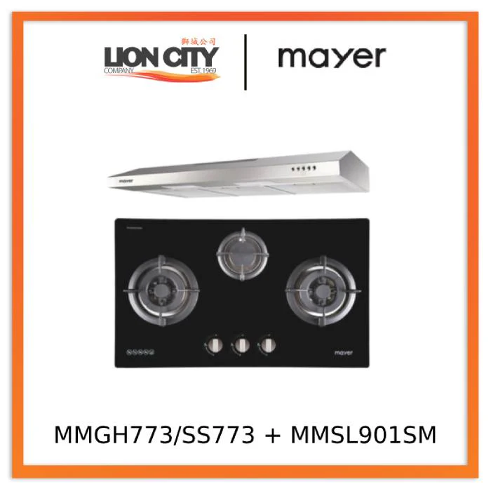 Mayer MMGH773/SS773 Built-In Gas Hob 3 Burners + MMSL901SM 90 Cm Slimline Hood