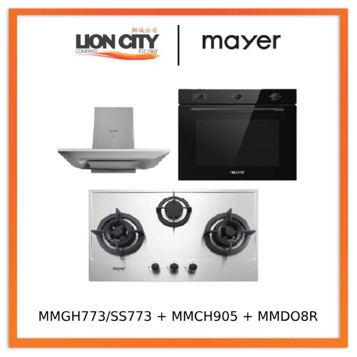 Mayer MMGH773/SS773 Built-In Gas Hob 3 Burners + MMCH905 90cm Chimney Hood + MMDO8R 60 cm Built-in Oven with Smoke Ventilation - Image 3
