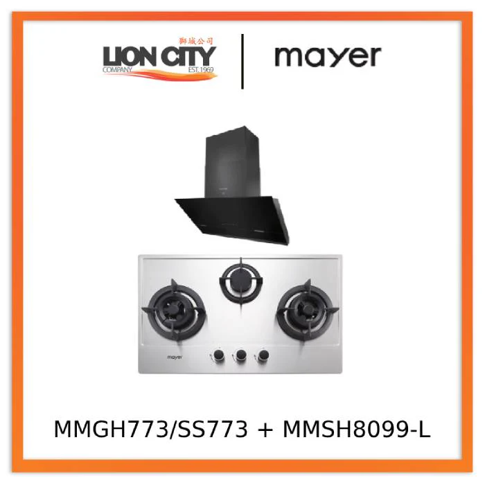 Mayer MMGH773/SS773 Built-In Gas Hob 3 Burners + MMSH8099-L Angled Chimney Hood - Image 3