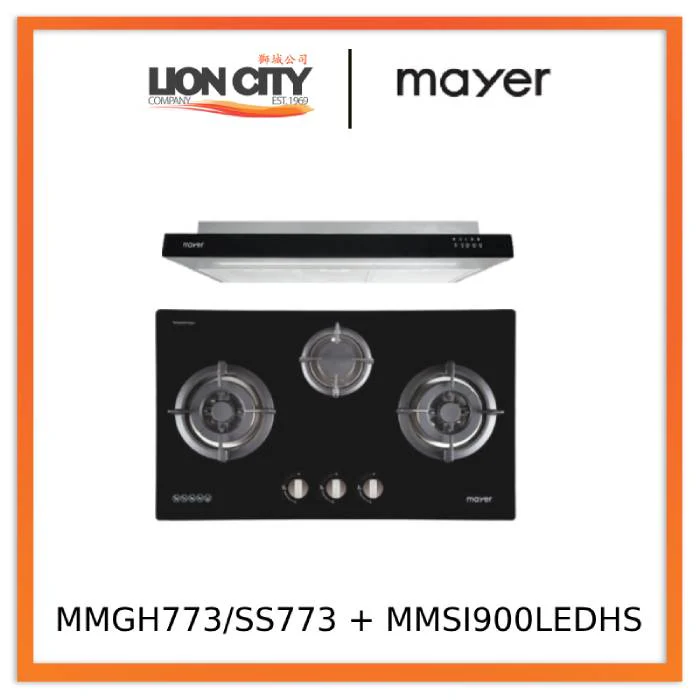 Mayer MMGH773/SS773 Built-In Gas Hob 3 Burners + MMSI900LEDHS 90cm Semi-integrated Slimline Hood