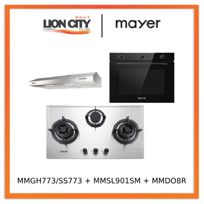 Mayer MMGH773/SS773 Built-In Gas Hob 3 Burners + MMSL901SM 90 Cm Slimline Hood + MMDO8R 60 cm Built-in Oven with Smoke Ventilation - Image 3