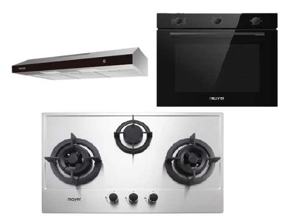 Mayer MMGH773/SS773 Built-In Gas Hob 3 Burners + MMSL902BE 90cm Slimline Hood + MMDO8R 60 cm Built-in Oven with Smoke Ventilation - Image 4