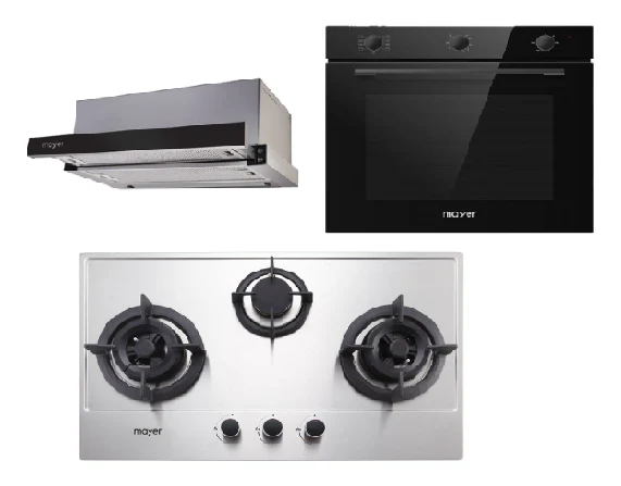 Mayer MMGH773/SS773 Built-In Gas Hob 3 Burners + MMTH90 Telescopic Hood (90CM) + MMDO8R 60 cm Built-in Oven with Smoke Ventilation - Image 4