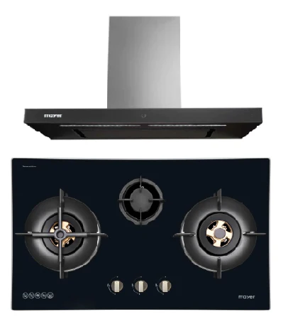 Mayer MMGH7731HI 76cm 3 Burner Glass Gas Hob + MMBCH900I Chimney Hood - Image 2