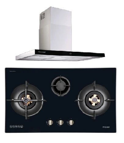 Mayer MMGH7731HI 76cm 3 Burner Glass Gas Hob + MMCH407I 90cm Chimney Hood - Image 2