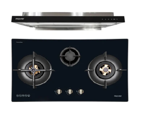 Mayer MMGH7731HI 76cm 3 Burner Glass Gas Hob + MMSI903OT Cm Semi-integrated Hood With Oil Tray - Image 2