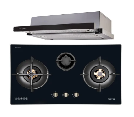 Mayer MMGH7731HI 76cm 3 Burner Glass Gas Hob + MMTH90 Telescopic Hood - Image 2
