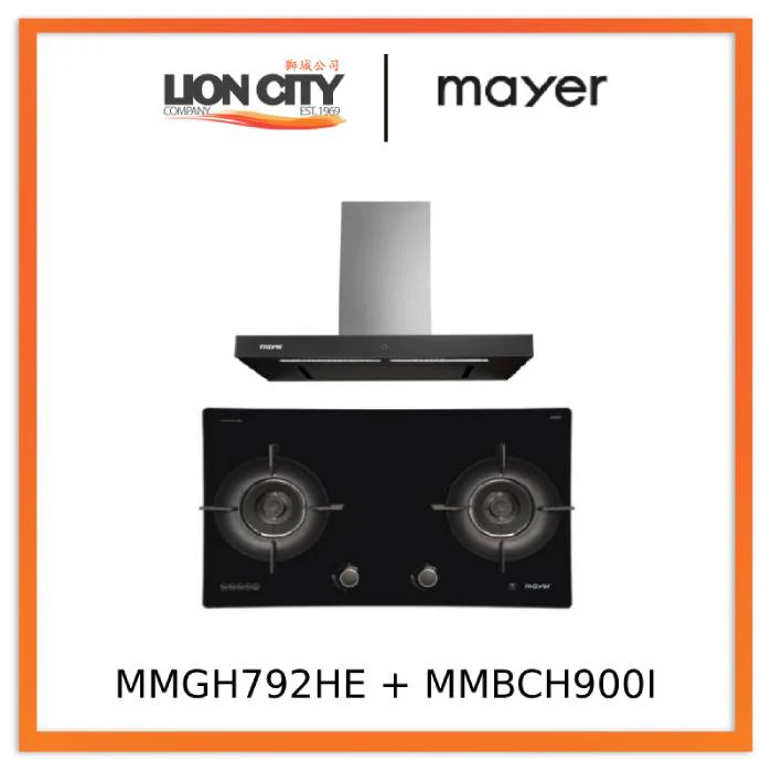 Mayer MMGH792HE 76cm 2 Burner Glass Gas Hob + MMBCH900I Chimney Hood