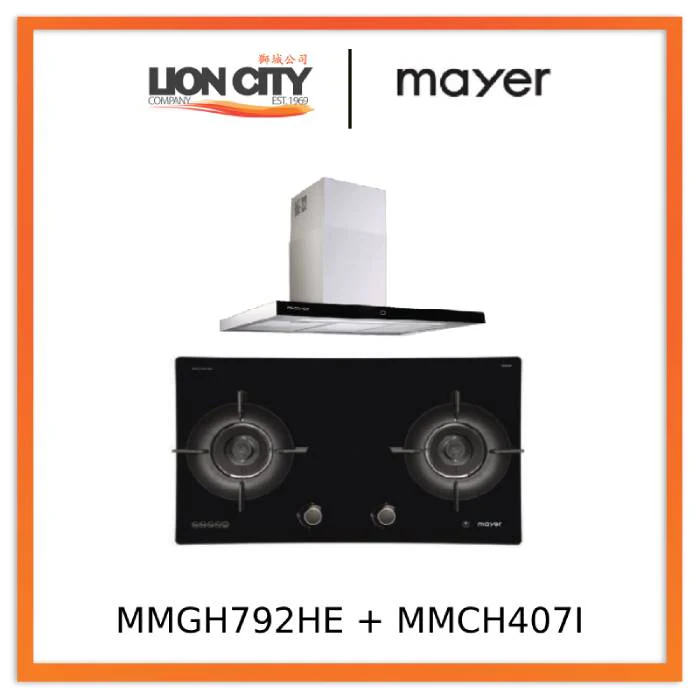 Mayer MMGH792HE 76cm 2 Burner Glass Gas Hob + MMCH407I 90cm Chimney Hood