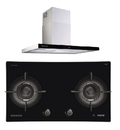 Mayer MMGH792HE 76cm 2 Burner Glass Gas Hob + MMCH407I 90cm Chimney Hood - Image 2