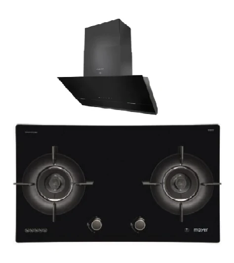 Mayer MMGH792HE 76cm 2 Burner Glass Gas Hob + MMSH8099-L Angled Chimney Hood - Image 2