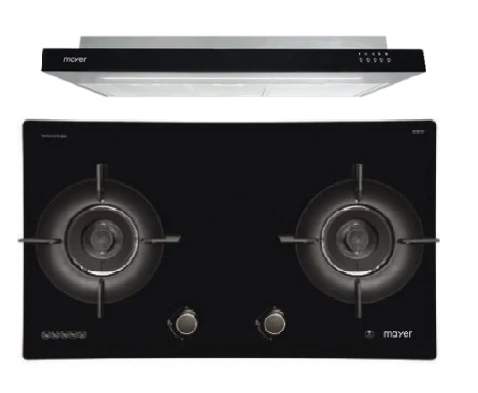 Mayer MMGH792HE 76cm 2 Burner Glass Gas Hob +  MMSI900LEDHS 90cm Semi-integrated Slimline Hood - Image 2