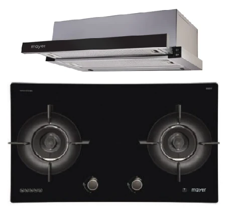 Mayer MMGH792HE 76cm 2 Burner Glass Gas Hob + MMTH90 Telescopic Hood - Image 2