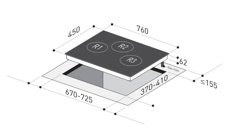 Mayer MMGH793HE 76cm 3 Burner Gas Hob - Image 3