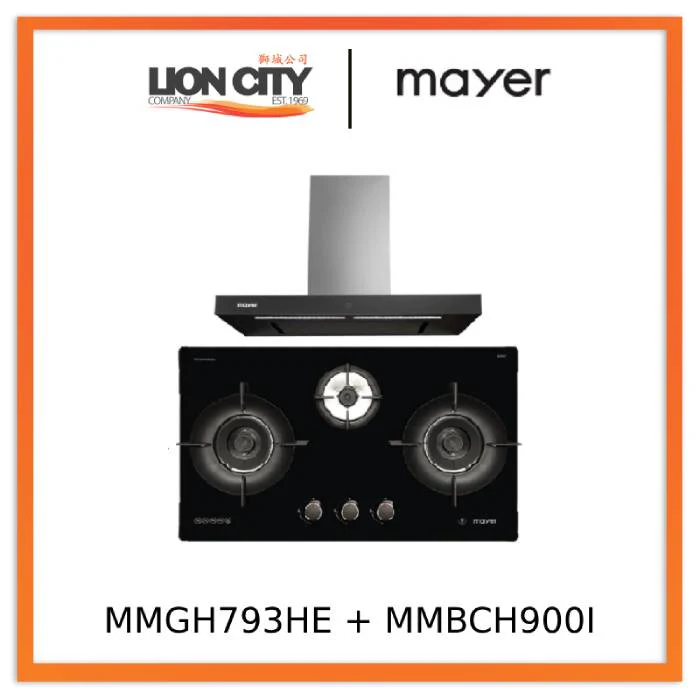 Mayer MMGH793HE 76cm 3 Burner Gas Hob + MMBCH900I Chimney Hood