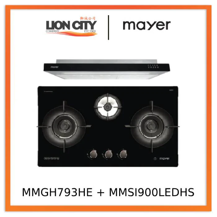 Mayer MMGH793HE 76cm 3 Burner Gas Hob + MMSI900LEDHS 90cm Semi-integrated Slimline Hood