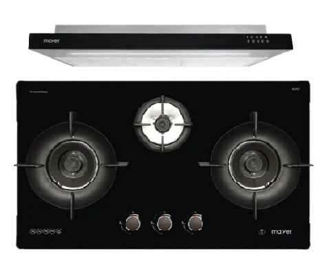 Mayer MMGH793HE 76cm 3 Burner Gas Hob + MMSI900LEDHS 90cm Semi-integrated Slimline Hood - Image 2