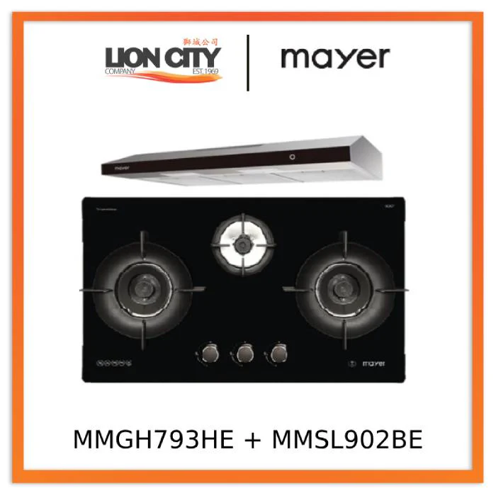 Mayer MMGH793HE 76cm 3 Burner Gas Hob + MMSL902BE  90cm Slimline Hood