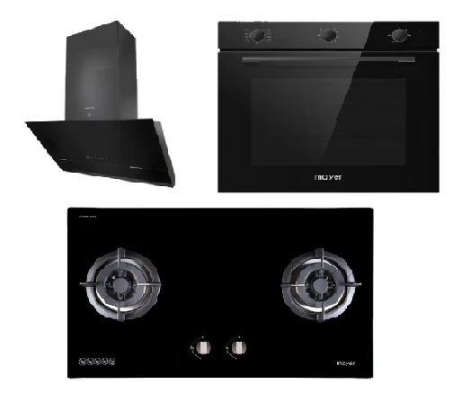 Mayer MMGH882/SS882 Built-In Gas Hob 2 Burners + MMSH8099-L Angled Chimney Hood + MMDO8R 60 cm Built-in Oven with Smoke Ventilation - Image 2