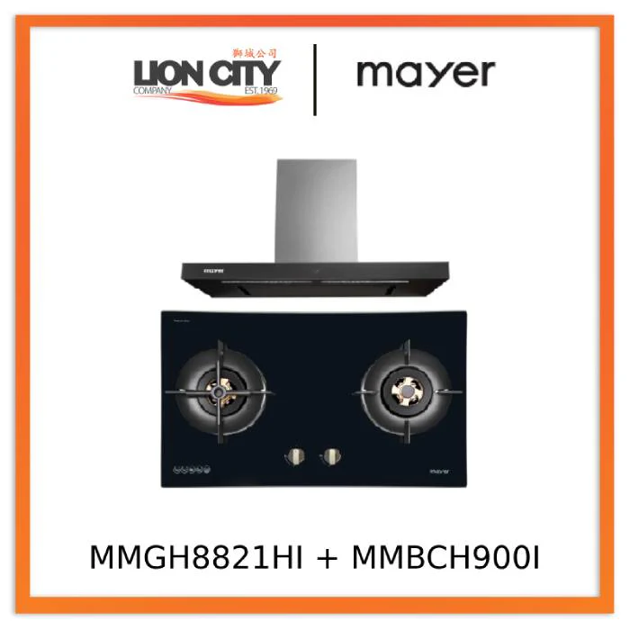 Mayer MMGH8821HI 86cm 2 Burner Glass Gas Hob + MMBCH900I Chimney Hood