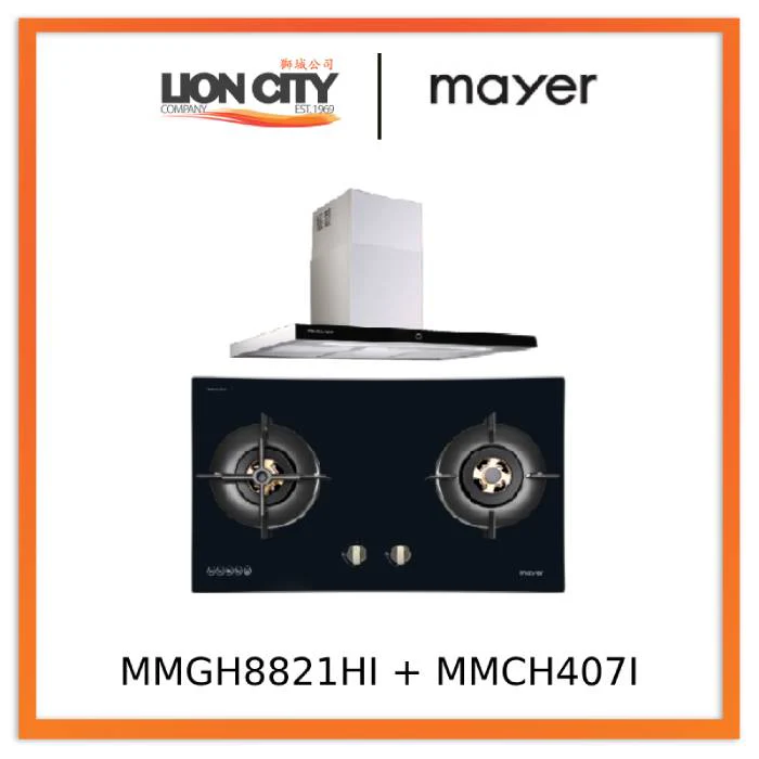 Mayer MMGH8821HI 86cm 2 Burner Glass Gas Hob + MMCH407I 90cm Chimney Hood