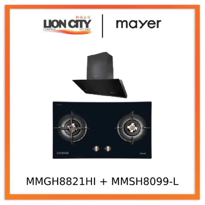 Mayer MMGH8821HI 86cm 2 Burner Glass Gas Hob + MMSH8099-L Angled Chimney Hood