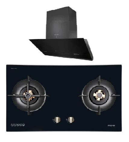 Mayer MMGH8821HI 86cm 2 Burner Glass Gas Hob + MMSH8099-L Angled Chimney Hood - Image 2
