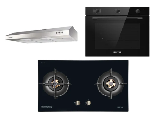 Mayer MMGH8821HI 86cm 2 Burner Glass Gas Hob + MMSL901SM 90 Cm Slimline Hood + MMDO8R 60 cm Built-in Oven with Smoke Ventilation - Image 2