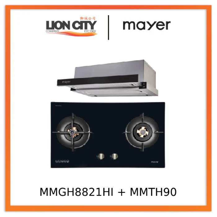 Mayer MMGH8821HI 86cm 2 Burner Glass Gas Hob + MMTH90 Telescopic Hood
