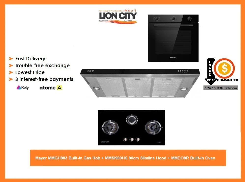Mayer MMGH883 Built-In Gas Hob + MMSI900HS 90cm Slimline Hood + MMDO8R Built-In Oven