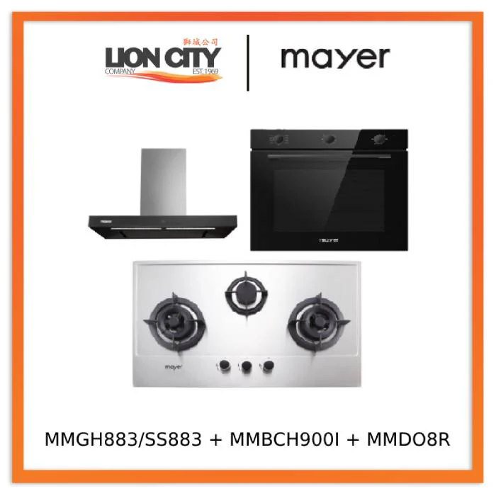 Mayer MMGH883/SS883 86cm 3 Burner Stainless Steel Gas Hob + MMBCH900I Chimney Hood + MMDO8R 60 cm Built-in Oven with Smoke Ventilation - Image 3